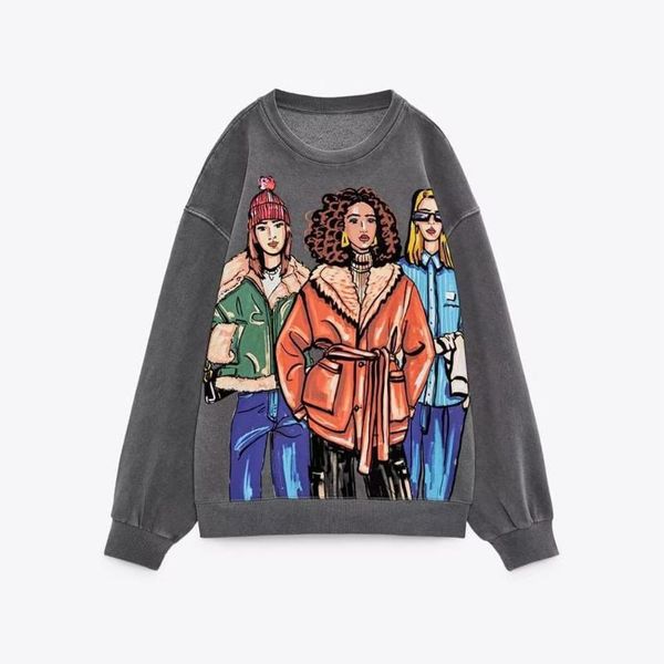 

women's hoodies women 2022 autumn fashion printing basic sweatshirts vintage o neck long sleeve female pullovers chic 96xb, Black