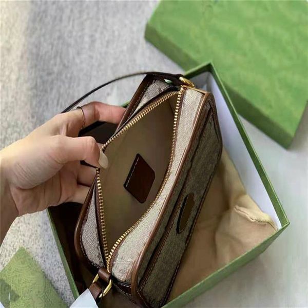 

r camera bags leather stitching double letter printing cavans purse 2021 update women shoulder bag vintage brown webbin276s