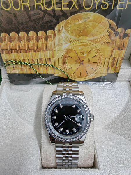

with original box aaa man datejust watch 41mm sapphire sliver black dail diamonds bezel mechanical automatic mens watches, Slivery;brown