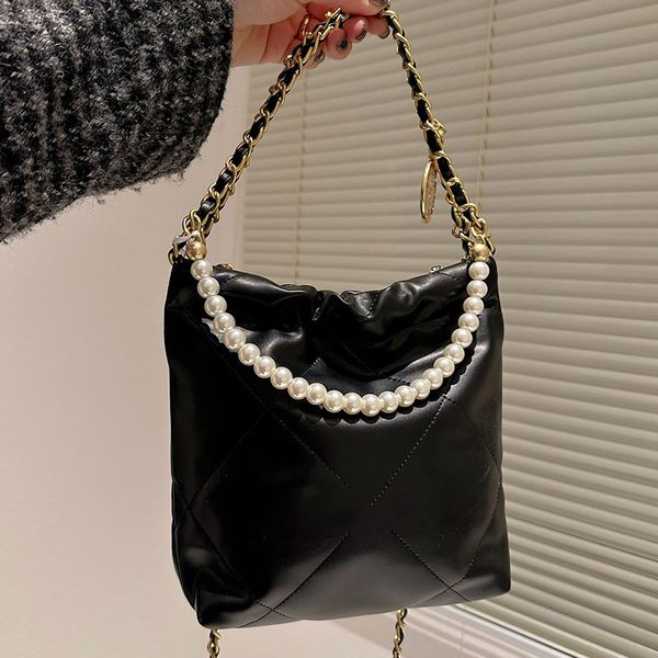 

2023 women designer channel mini crossbody bag 9a quality 20cm genuine leather ladies luxury fashion shoulder tote handbag pearl gold chain