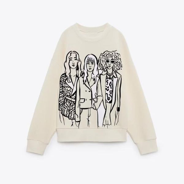 

women's hoodies women 2022 autumn fashion printing basic sweatshirts vintage o neck long sleeve female pullovers chic 8h62, Black