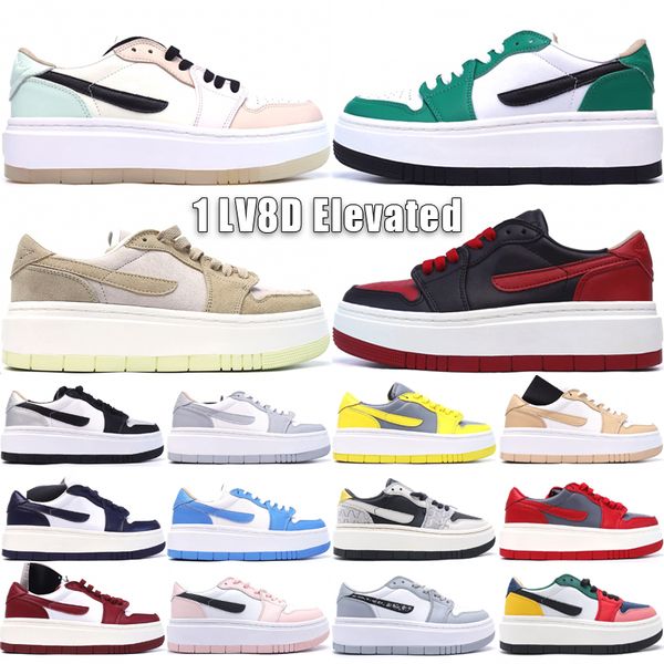 

1 elevate low lv8d basketball shoes for men women designer jumpmans 1s wolf grey bred white onyx university blue lucky green outdoor, Black