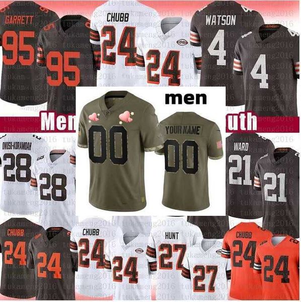 

football jersey cleveland''browns''custom 27 kareem hunt 2 amari cooper 23 martin emerson jr. 3 cade''york 95, Black;red
