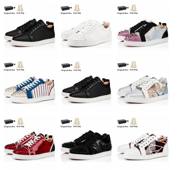 

designer red bottons shoe studded spikes shoes rivets leather suede luxurys loafers platform vintage boot woman men sneakers trainers 36-47, Black