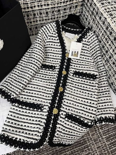 

chan new 2023 women's brand jacket designer ootd fashion high-end autumn winter metal buckle logo tweed coat leisure spring long style, Black;brown