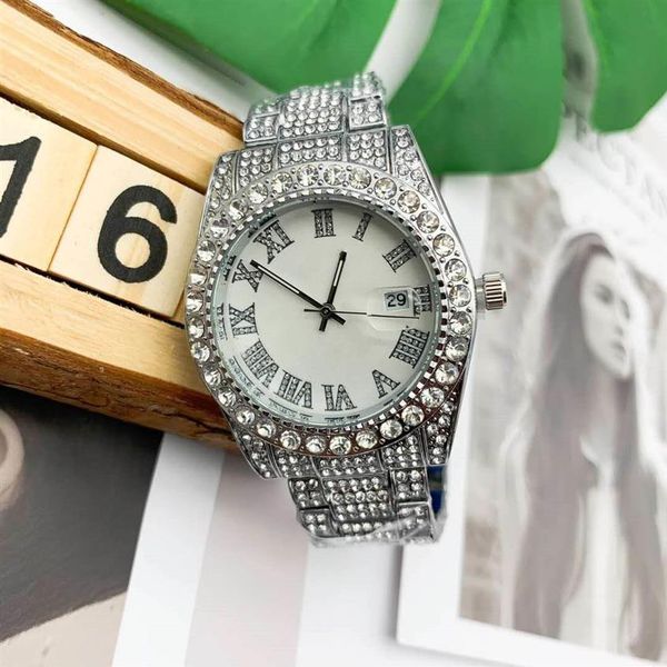 

whole men women fashion watch full diamond iced out watches stainless steel quartz movement male gift dress wristwa292w, Slivery;brown