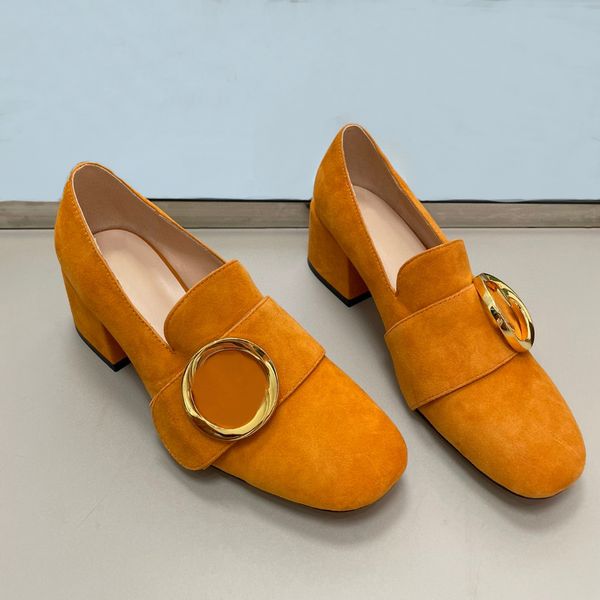 

classic women's high heels designer dress shoes spring and fall metal reverse suede square toes g buckle letter casual shoes 5.5cm mule, Black