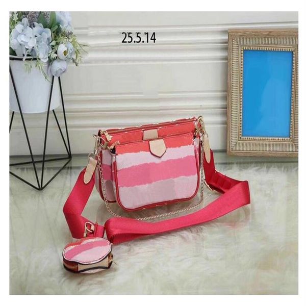 

new bags purses women favorite mini pochette 3pcs accessories crossbody bag vintag shoulder bags leather multi pink color straps294s