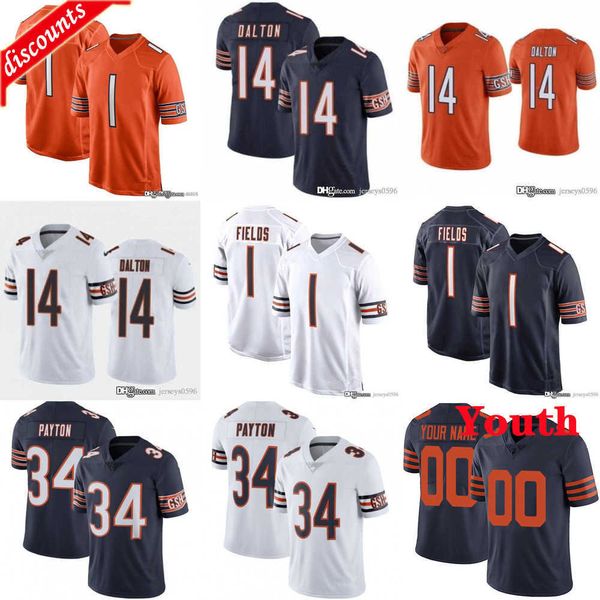 

men women youth chicago''bears''jersey 34 walter payton 1 justin fields 14 andy dalton 12 allen robinson 10 chase claypo, Black;red