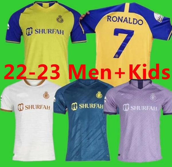 

22 23 al nassr fc soccer jerseys ronaldo 2022 2023 home yellow away cr7 gonzalo martinez talisca ghislain konan vincent aboubakar men footba, Black;yellow