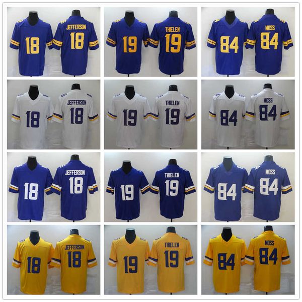 

minnesota''vikings''new football jerseys 84 randy moss 18 justin jefferson 19 adam thielen stitched jersey, Black;red