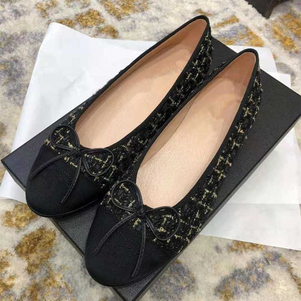 

dress family c small fragrant single women's 2022 new spring round head shallow low heel flat slip on ballet shoes, Black