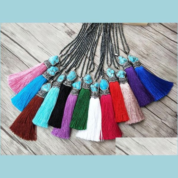 

pendant necklaces 5 strands hematite beads chains necklace howlite blue stone tassel charm pendants pave crystal rhinestone jewelry dhuu6, Silver