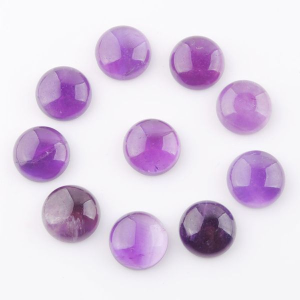 

natural loose gemstones amethysts 12mm round cake cabochon cab flat back no drilled hole beads for jewelry making u3258, Black