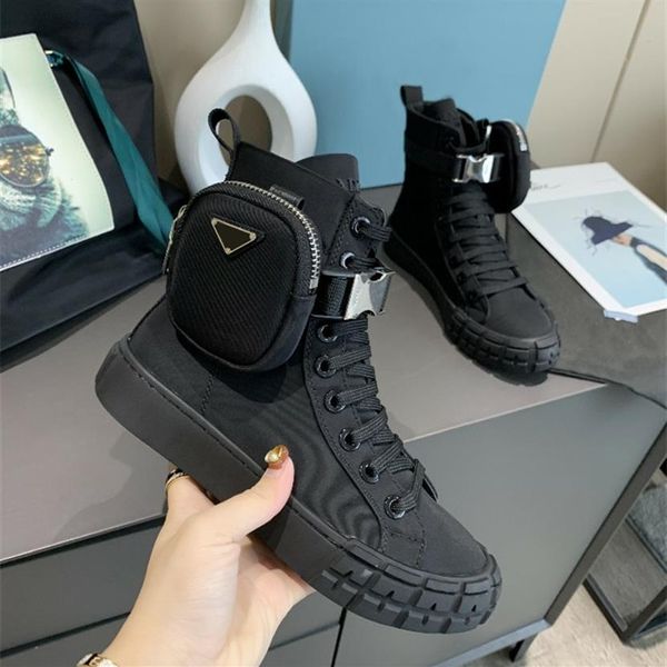 

2021 new r bag boots luxury women men high canvas shoes knight martin boot fashion individuality 100% leather platform 238m, Black