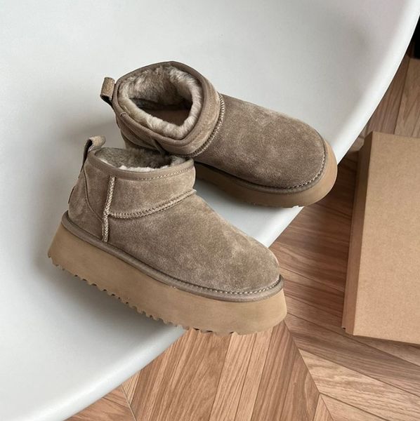 

classic warm snow boots designer woman australia platform boot for women real leather short thick bottoms winter fur booties shoes, Black