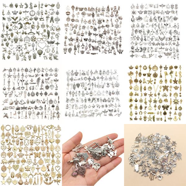 

bulk mix100pcs / pack antique silver gold charms pendants jewelry diy for necklace bracelet earrings retro style, Bronze;silver