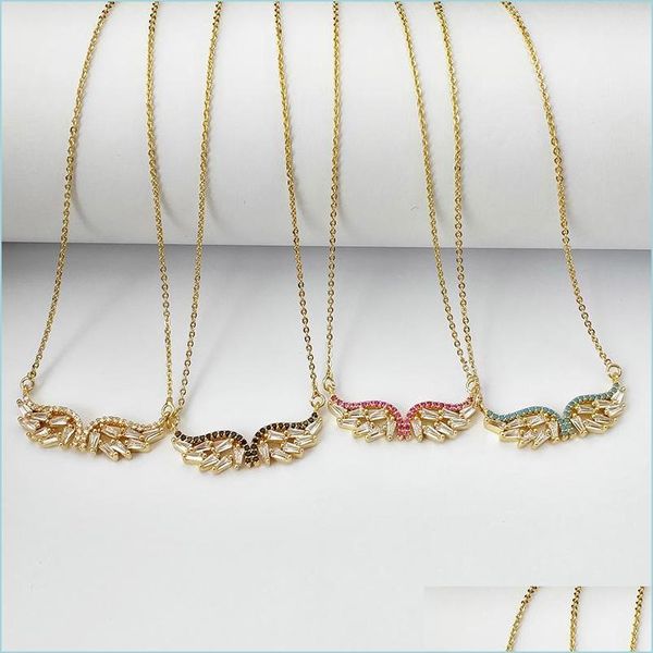 

pendant necklaces wings of angels double bails gold connector necklace cz zircon micro pave crystal charm jewelry for woman nk453 dr dhsm7, Silver