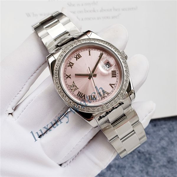 

mens womens watch roman numerals mechanical diamond watchs christmas automatic luxury watches rose gold size 36mm sapphire glass waterproof, Slivery;brown