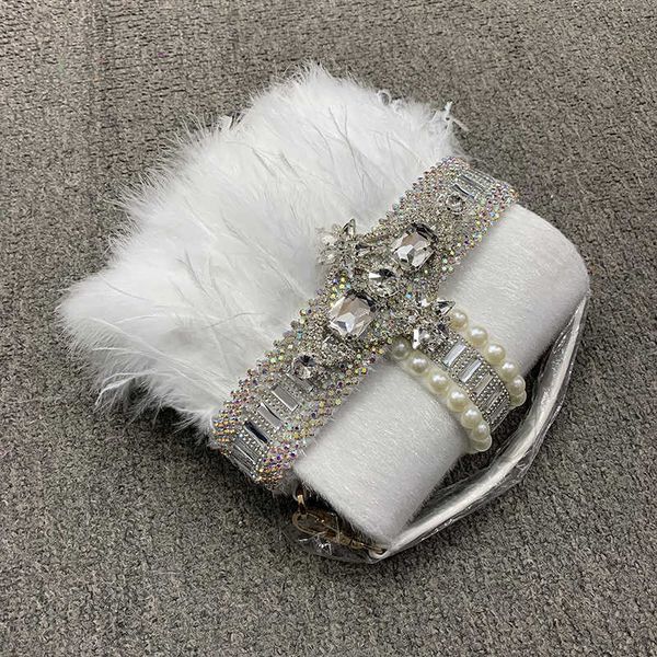 

luxury real ostrich feather box shape party clutch evening bag chic design purses handbags female chain shoulder wedding 221101
