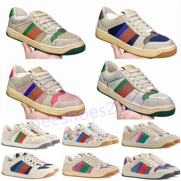 

men casual shoes women italy bee leather dirty shoe screener embroidered green red stripe fashion couples trainers chaussures, Black