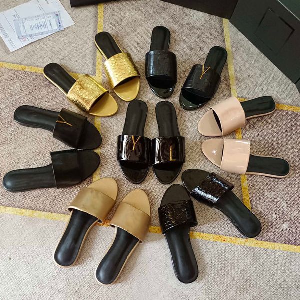

2022 fashion slippers y women's classic sandals summer designer slides leather rubber flip flops outdoor beach shoes boots, Black