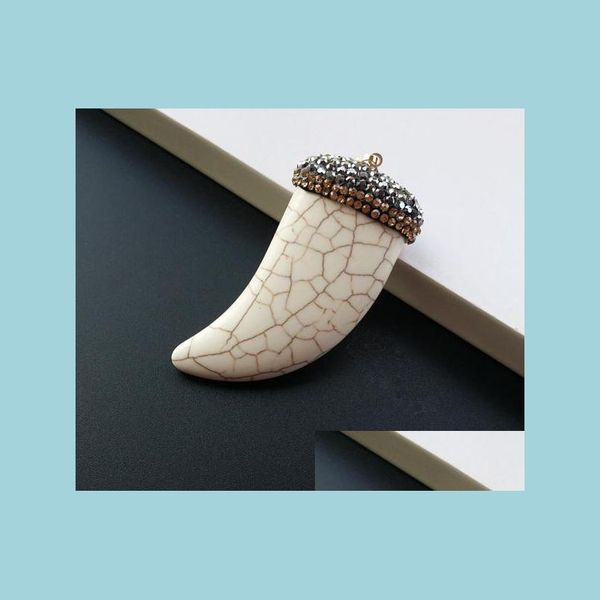

pendant necklaces 5pcs us pave pendant horn ivory shape tusk rhinestone crystal caps natural white tooth pd002 drop delivery 202 dh43s, Silver