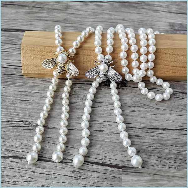 

pendant necklaces unique design handmade bee charm zircon cz micro pave pendant natural shell pearl beads tassel women jewelry neckl dhfxu, Silver