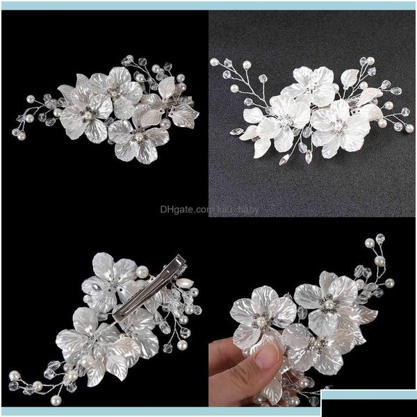 

headbands jewelrybridal crystal pearl flower clip floral style barrette bride jewelry bridesmaid wedding hair aessories dro ots8t, Silver