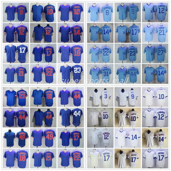 

vintage college baseball wears jersey rizzo dawson baez santo schwarber banks ross bryant zobrist sosa heyward e sandberg williams russell m, Blue;black