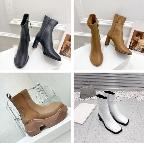 

boots the row designer ranger gaia ankle boot rubber thick sole rainboot women leather waterproof winter row booties size 35-40, Black