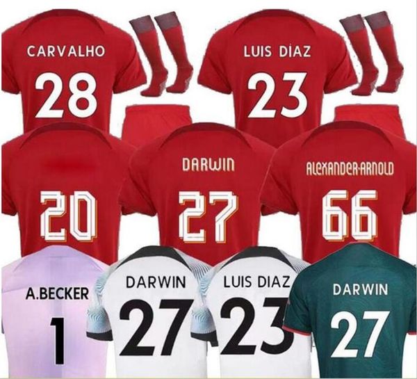 

22 23 season soccer jerseys 2022 2023 mohamed firmino diogo a.becker luis diaz men kids kits uniforms alexander arnold darwin football shirt, Black;yellow
