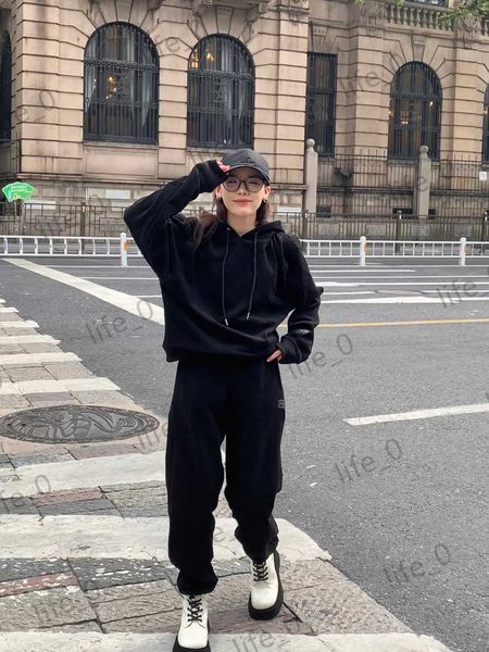 

womens two pieces pants drawstring regular hoodie sweatshirts elastic waist lettered logo embroidery trousers fashion brand woman tracksuit, White
