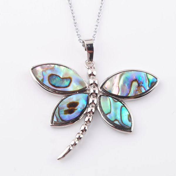 

natural colourful new zealand abalone shell pearl pendant necklace dragonfly beads women charms reiki jewelry n3646, Silver