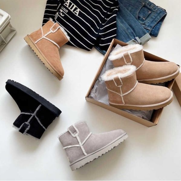 

winter classic mini spill seam snow boots designer australian wgg women boot warm aus womens booties ankle cowhide leather fur shearling fur, Black