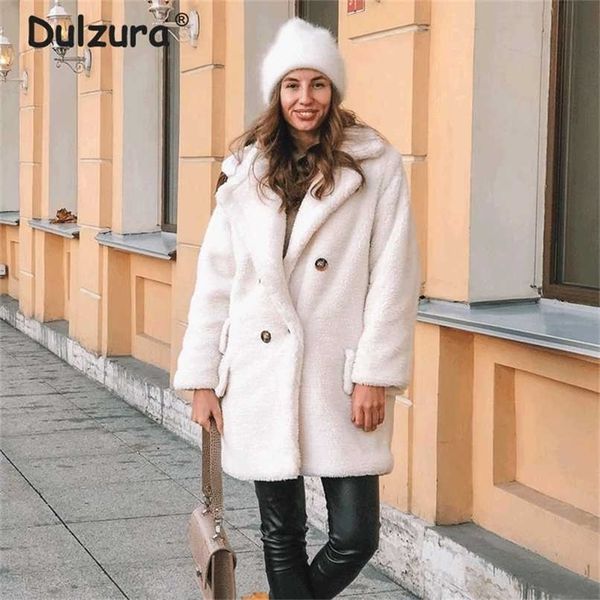 

candy color long teddy coat women jacket autumn winter thick warm padded jackets coats oversized ladies lambswool fur 211124, Black