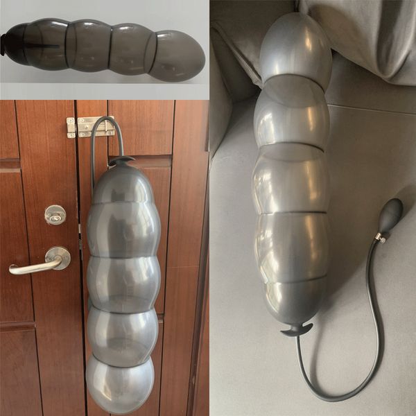 

costumes expansion diameter 14cm inflatable dildo anal plug with 5 beads built-in silicone column huge butt plug ass dilator anal t, Black