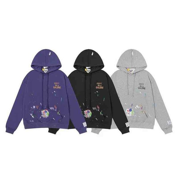 

fleece high version deptts designer the correct luxury of galleryy cotton hand-painted graffiti wash men's hoodies street and women&#03, Black