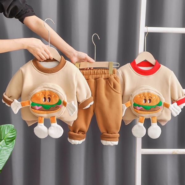 

children clothing set winter baby boys girls thicken hooded jacket pants 2pcs/set kids casual plus warm cotton sportswear, White