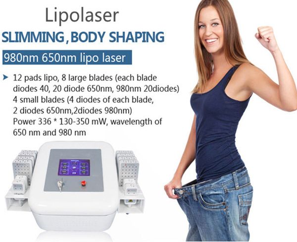 

professional diode lipolaser slimming machine cellulite removal fat burning lipo laser body 12pads 650nm 980nm beauty equipment, Black