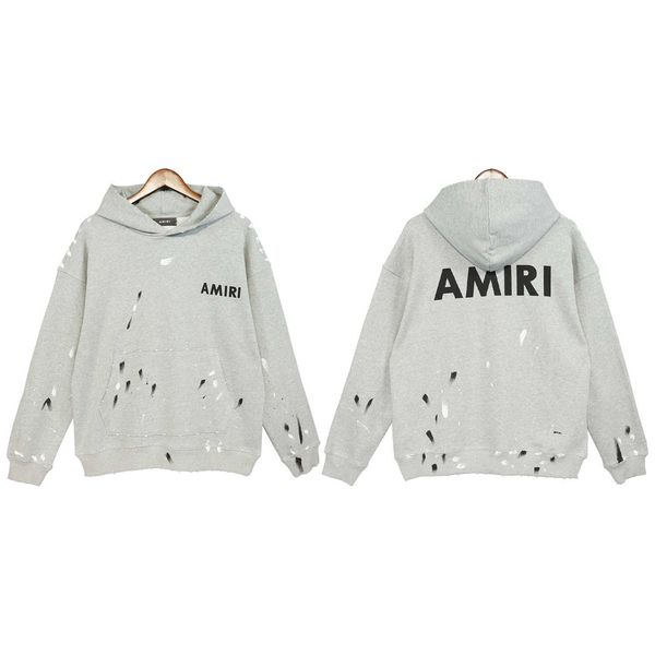 

men's hoody hoodie casual sweater designer sweatshirt men fat man amii star same speckle letter print small destruction hooded coat aut, Black