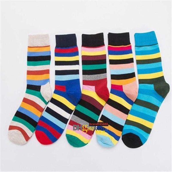

luxurywholesale causal man stripe socks combed cotton jacquard socks personalized striped mid-calf happy socks, Black