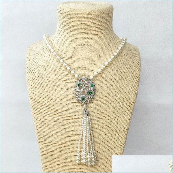

pendant necklaces 4 pcs flower shape charm pendant cz micro pave connector natural shell pearl beads chain tassels women jewelry nec dhhqy, Silver