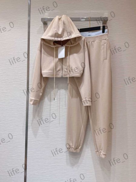 

womens two pieces pants pure color short hoodies patchwork color contrast elastic belt bunch foot designer trousers fashion brand woman tra, White