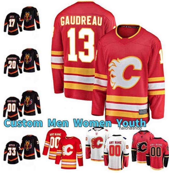 

2021 red calgary flames reverse retro hockey jerseys 28 elias lindholm 13 johnny gaudreau 19 matthew tkachuk 23 sean monahan tj brodie milan, Black