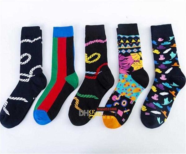 

luxurycolorful fashion happy socks man combed cotton jacquard socks mid-calf socks with rope hat, Black