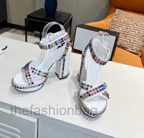

luxurywomen's diamond real leather sandals fashion cross color bandage round buckle high heels summer luxury display party wedding shoe, Black