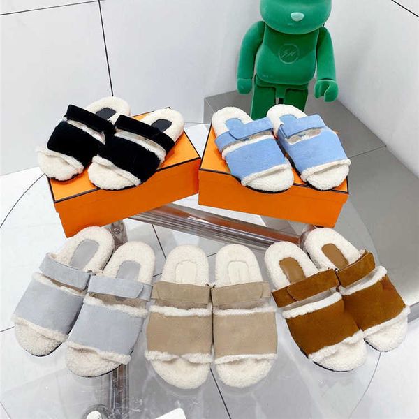 

brand casual shoes designer design autumn and winter 2022 new wool slippers flat bottom women's shoes fashion outer sandals, Black