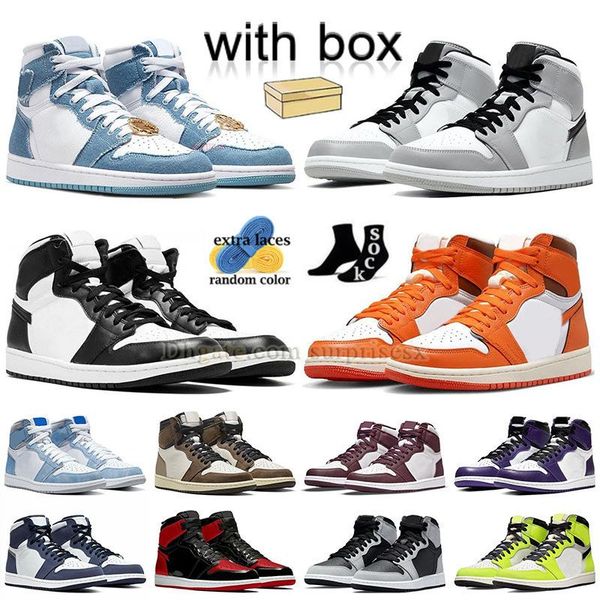 

with box jumpman 1 denim basketball shoes mens womens starfish 1s mid light smoke grey obsidian black white panda dark mocha high og shadow