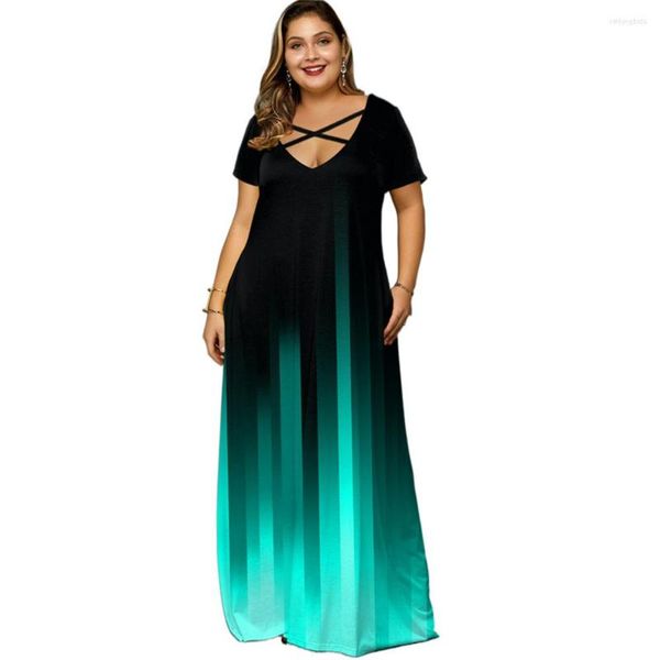 

plus size dresses ombre printed pocket maxi dress 2022 women casual loose summer boho long big large vacation robe femme, Black